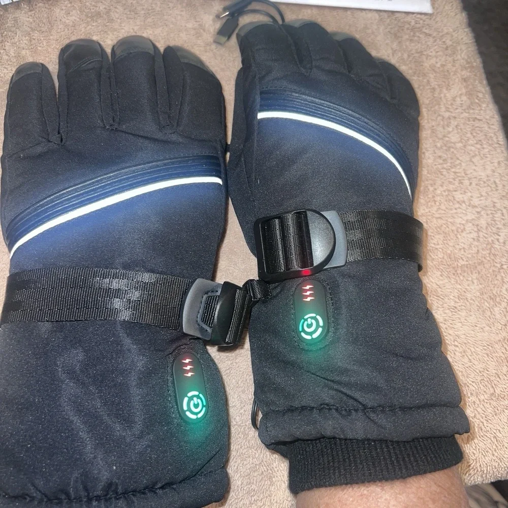 Heated Gloves Unisex w/Rechargeable Battery Waterproof Black Size Large Tested